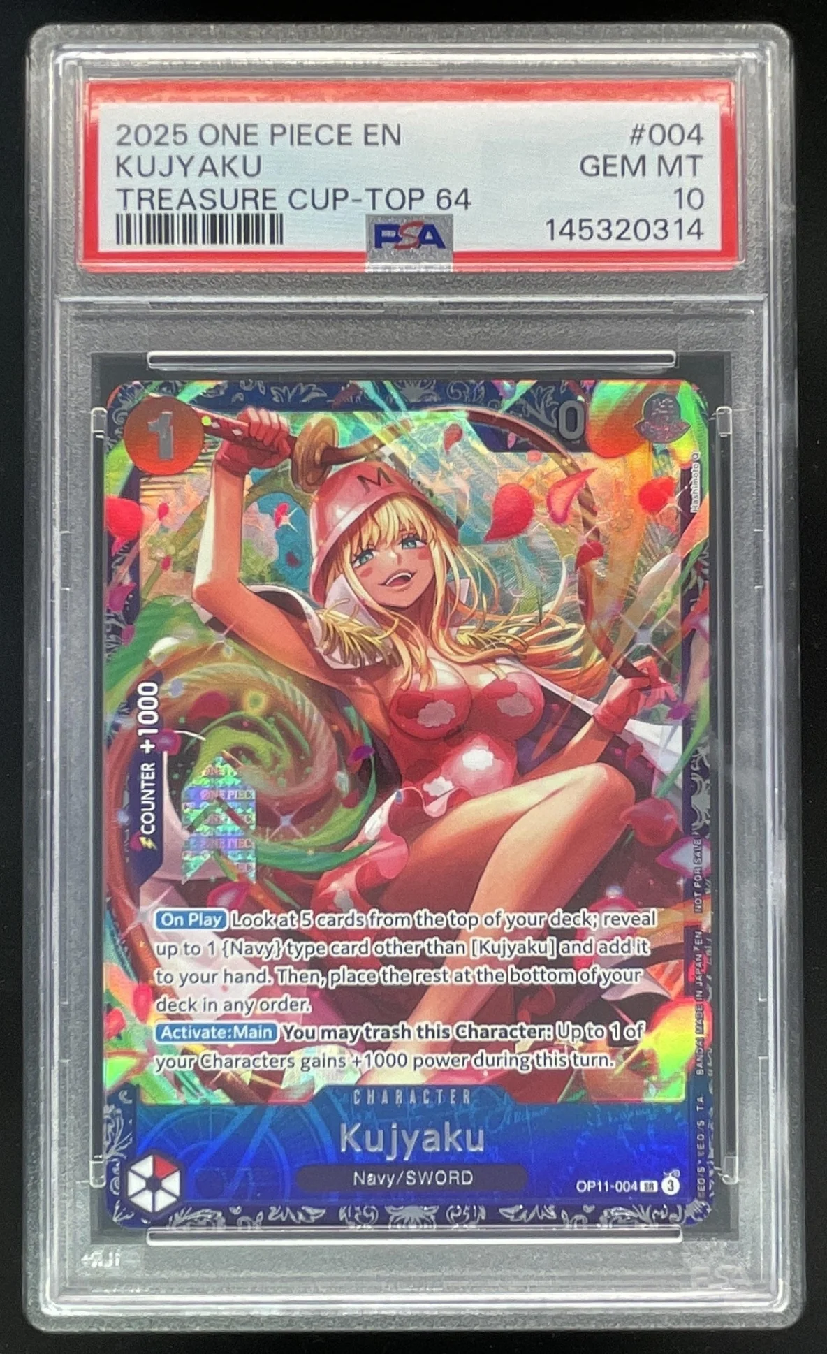 2025 One Piece EN Treasure Cup Top 64 #004 Kujyaku PSA 10