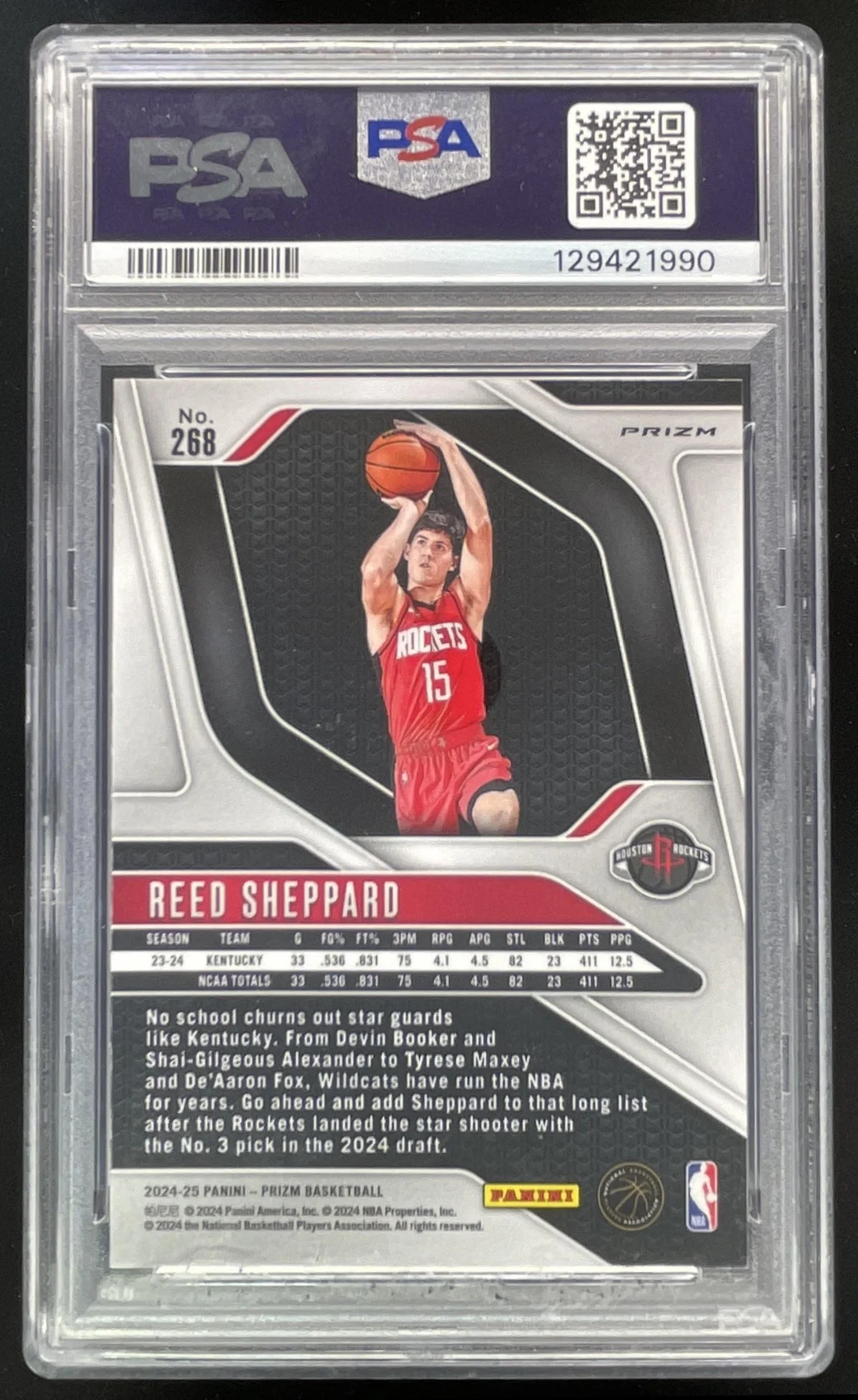 2024-25 Panini Prizm Snakeskin Prizm #268 Reed Sheppard RC PSA 9 - Image 2