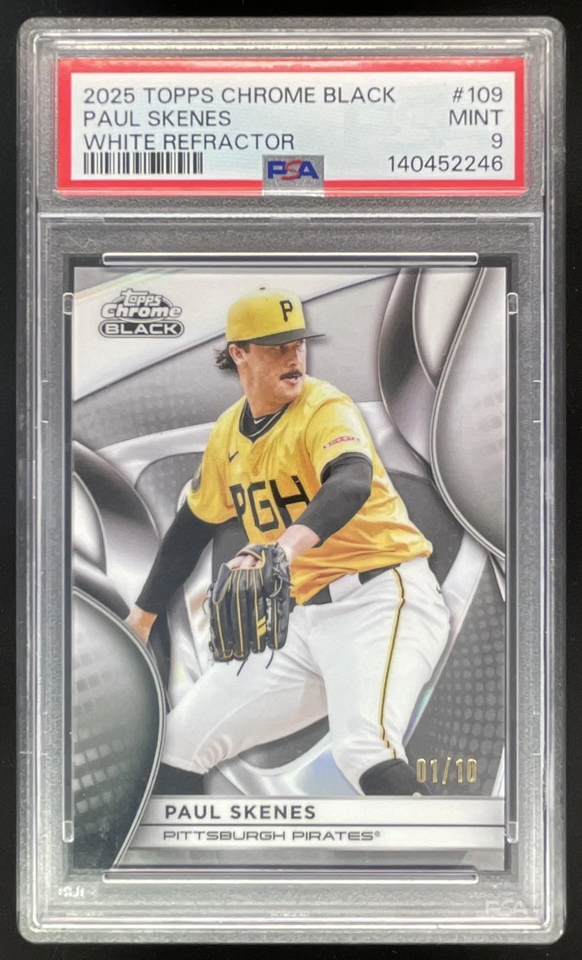 2025 Topps Chrome Black White Refractors #109 Paul Skenes /10 PSA 9