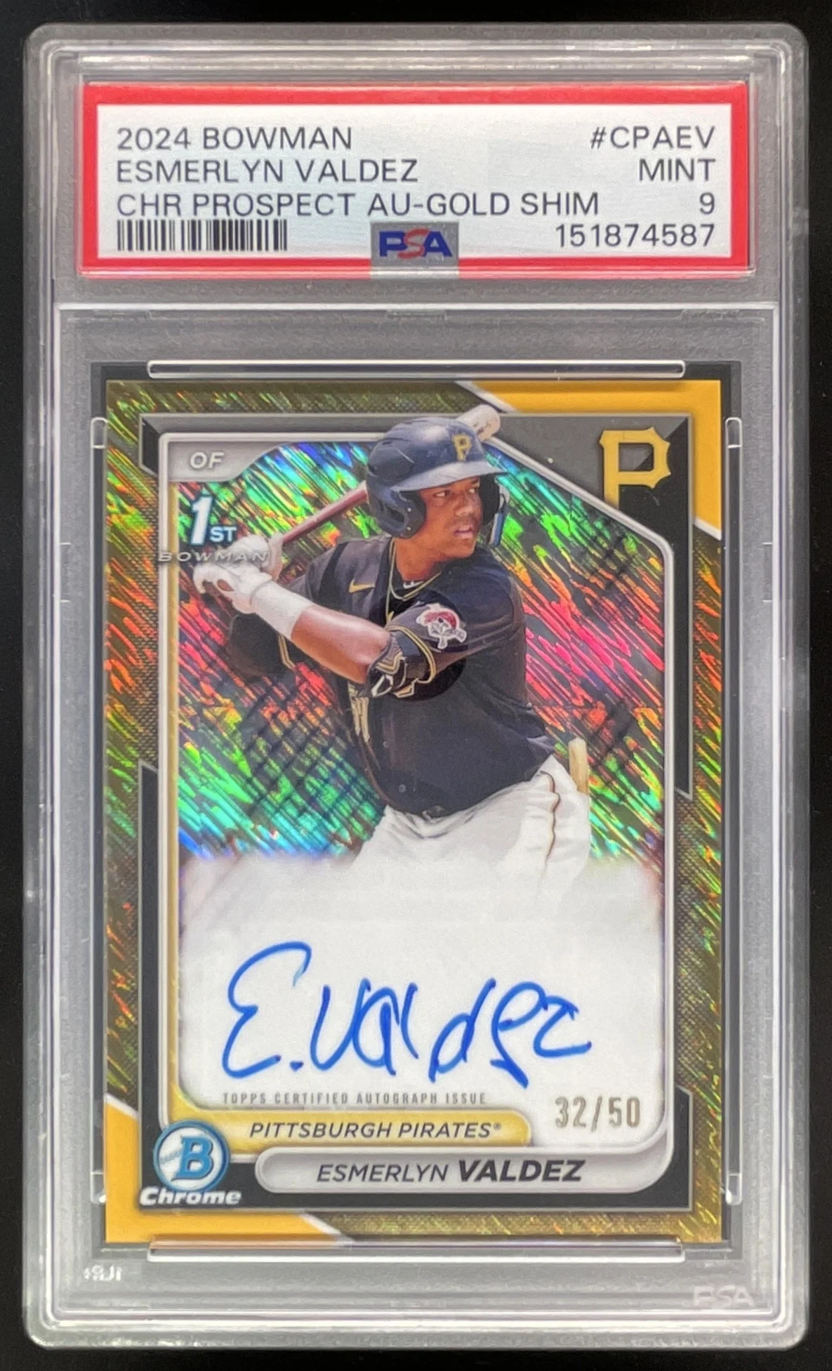 2024 Bowman Chrome Gold Shimmer #CPA-EV Esmerlyn Valdez RC Auto /50 PSA 9
