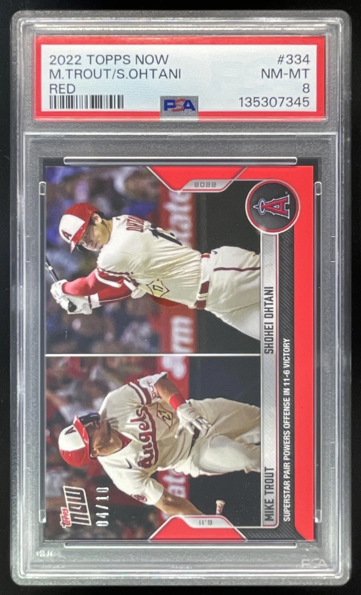 2022 Topps Now Red #334 Mike Trout Shohei Ohtani /10 PSA 8