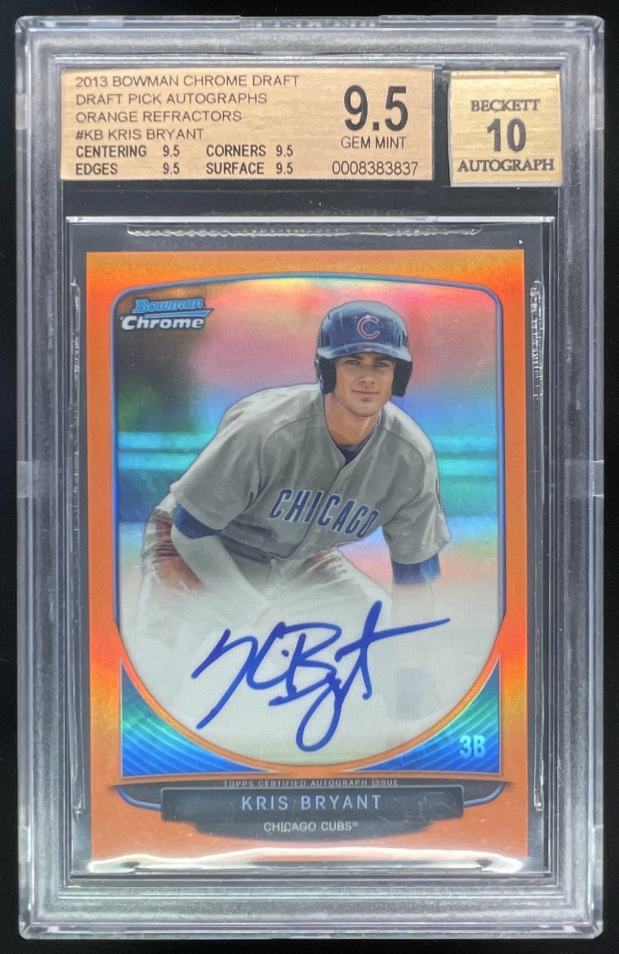2013 Bowman Draft Picks Chrome Orange #BCA-KB Kris Bryant Auto /25 BGS 9.5