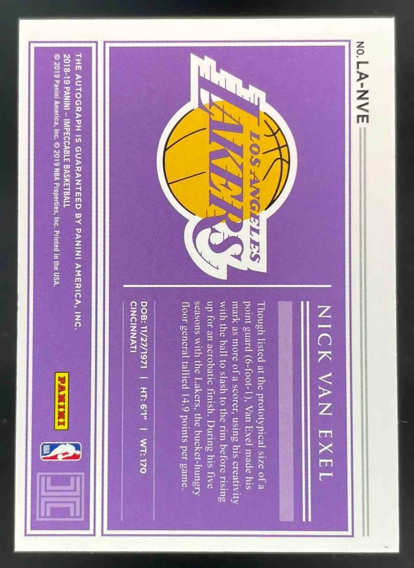 2018-19 Panini Impeccable Impeccable Lakers #LA-NVE Nick Van Exel Auto /49 - Image 2