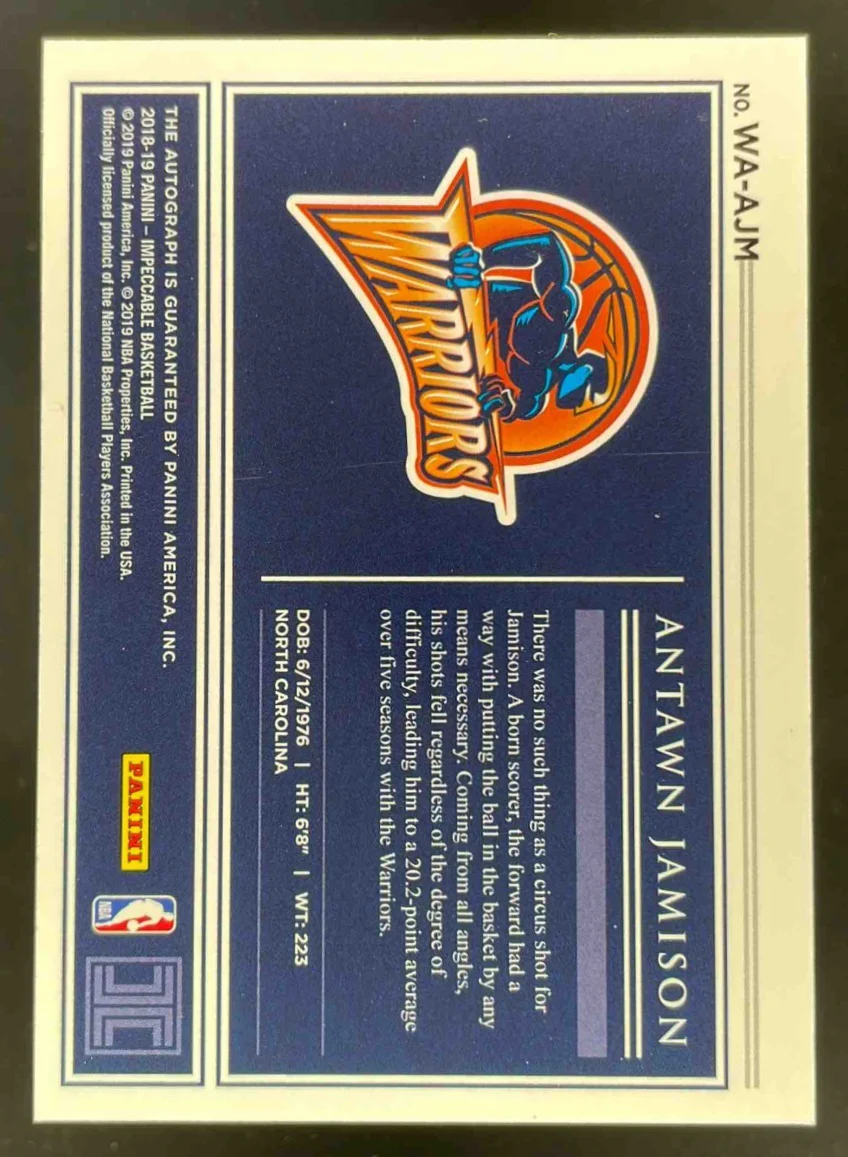 2018-19 Panini Impeccable Impeccable Warriors #WA-AJM Antawn Jamison Auto /99 - Image 2