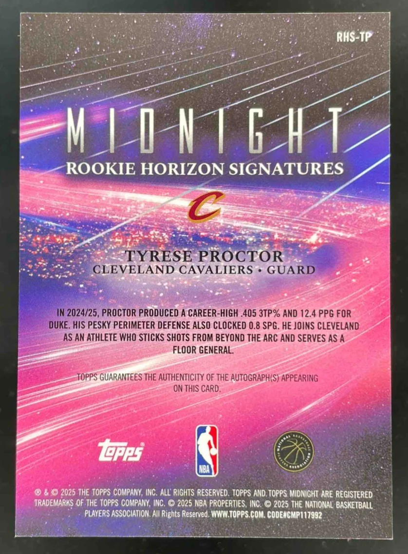 2025 Topps Midnight Horizon Winter Solstice #RHS-TP Tyrese Proctor RC Auto /35 - Image 2