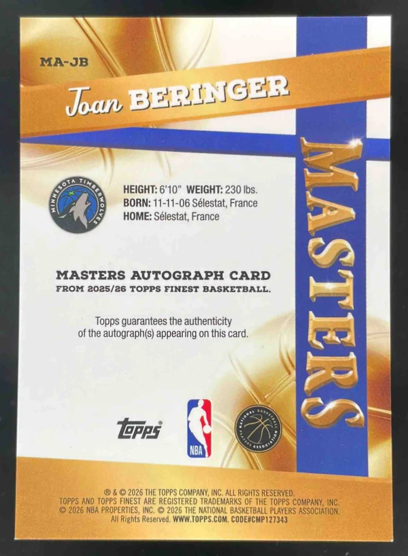 2025-26 Topps Finest Masters Blue X-Fractor #MA-JB Joan Beringer RC Auto /99 - Image 2