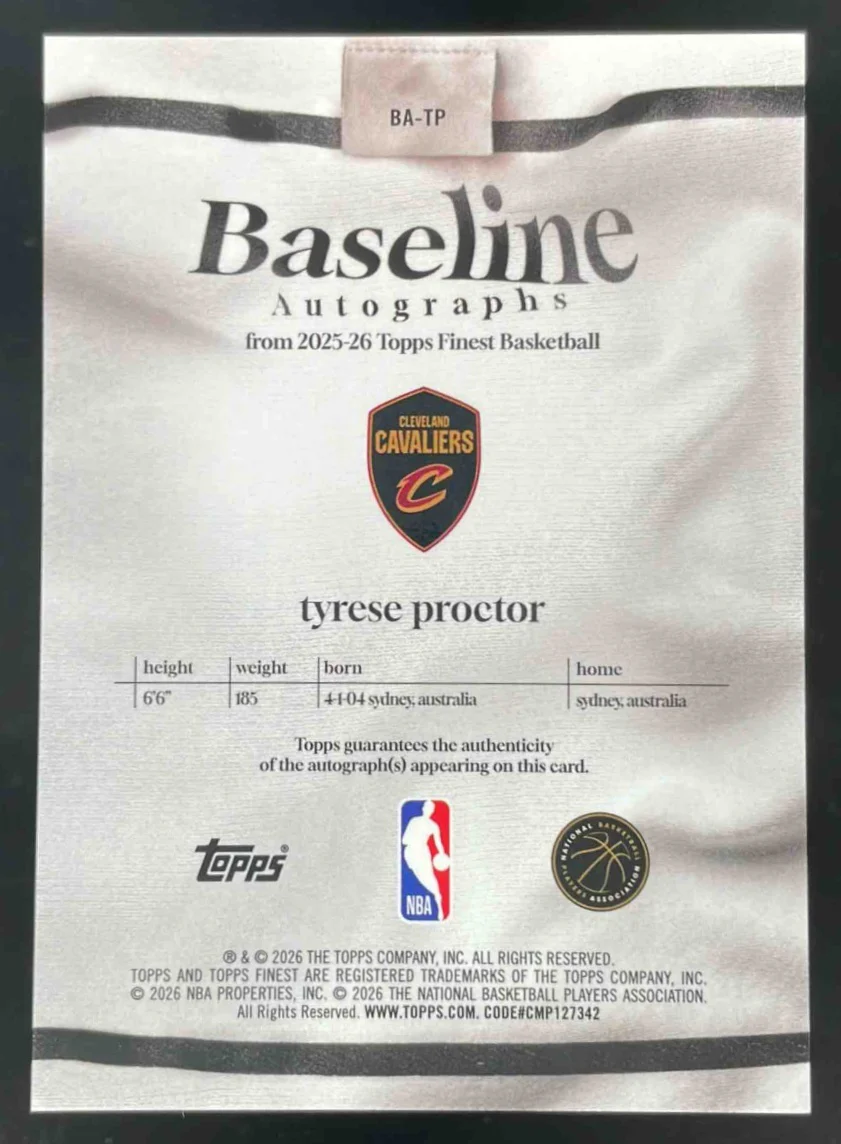 2025-26 Topps Finest Baseline Orange #BA-TP Tyrese Proctor RC Auto /25 - Image 2