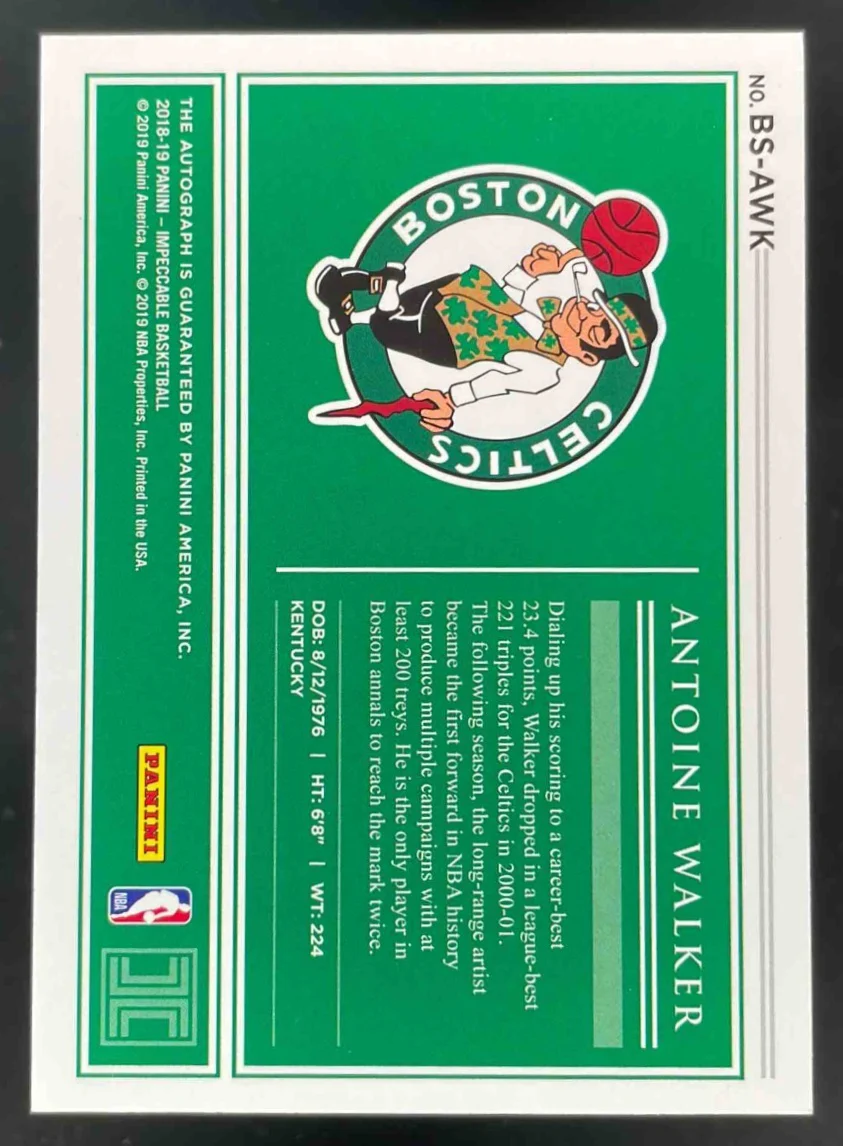 2018-19 Panini Impeccable Impeccable Celtics #BS-AWK Antoine Walker Auto /99 - Image 2