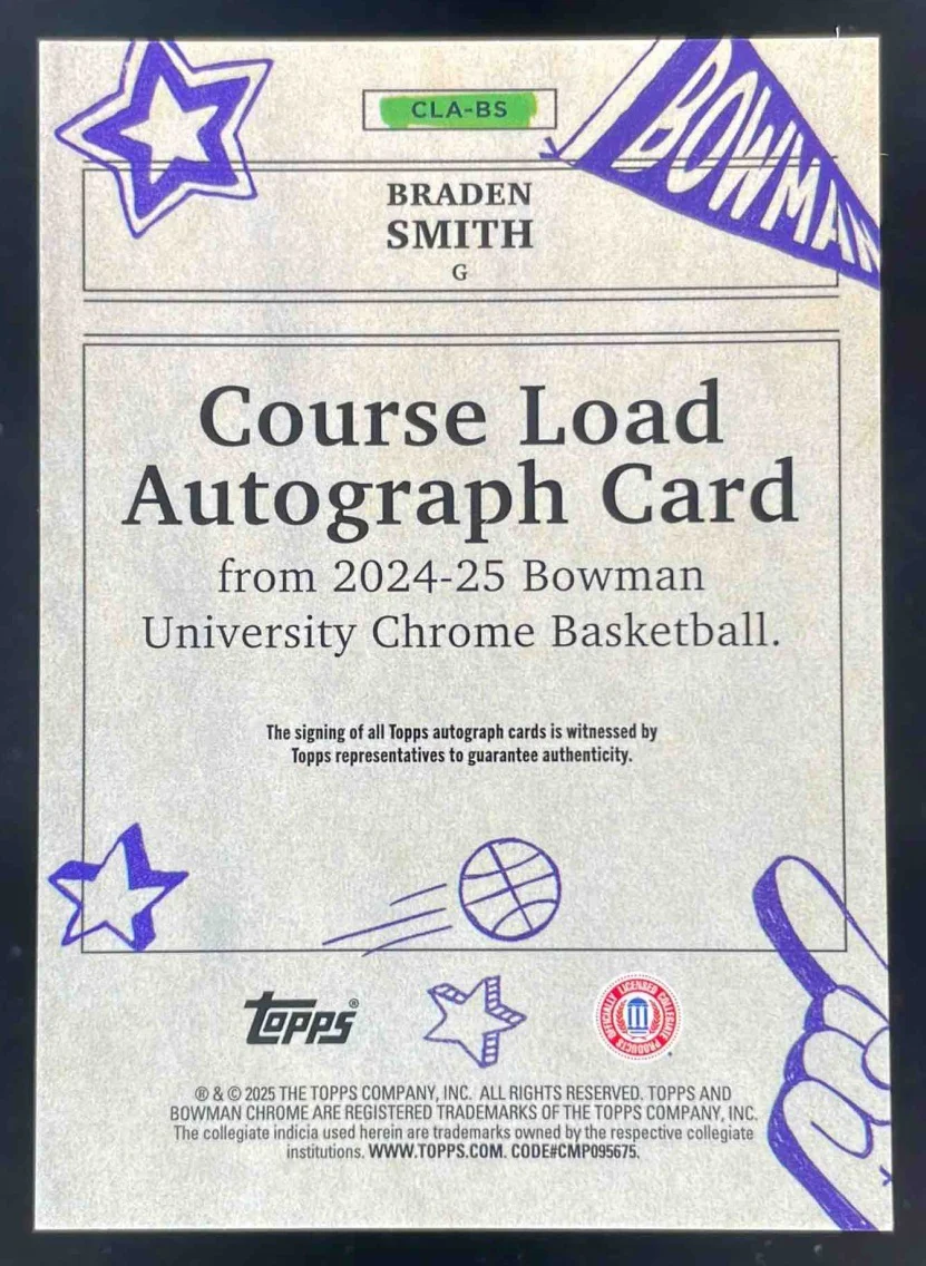 2024-25 Bowman University Chrome Course Load #CLA-BS Braden Smith Auto - Image 2