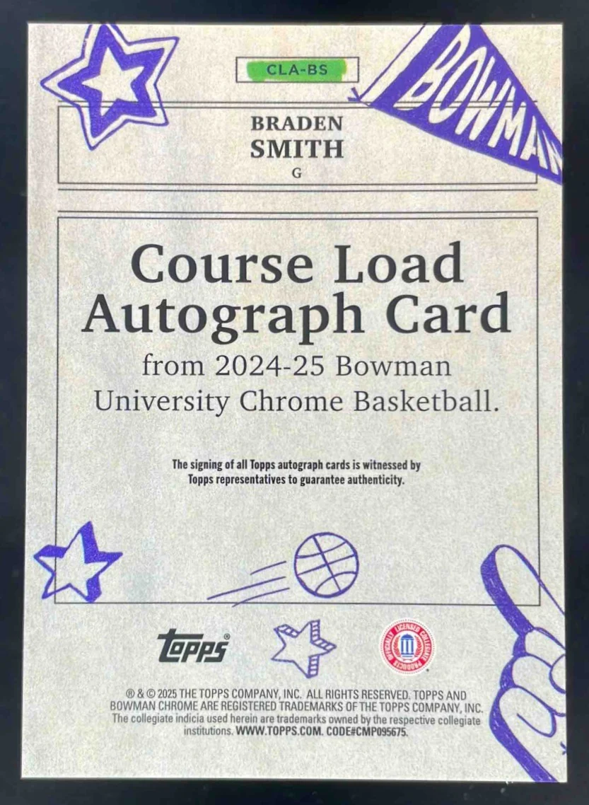 2024-25 Bowman University Chrome Course Load #CLA-BS Braden Smith Auto - Image 2