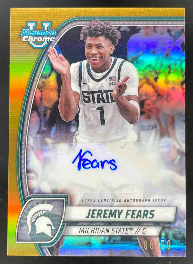 2024-25 Bowman University Chrome Prospect Gold #75 Jeremy Fears Auto /50