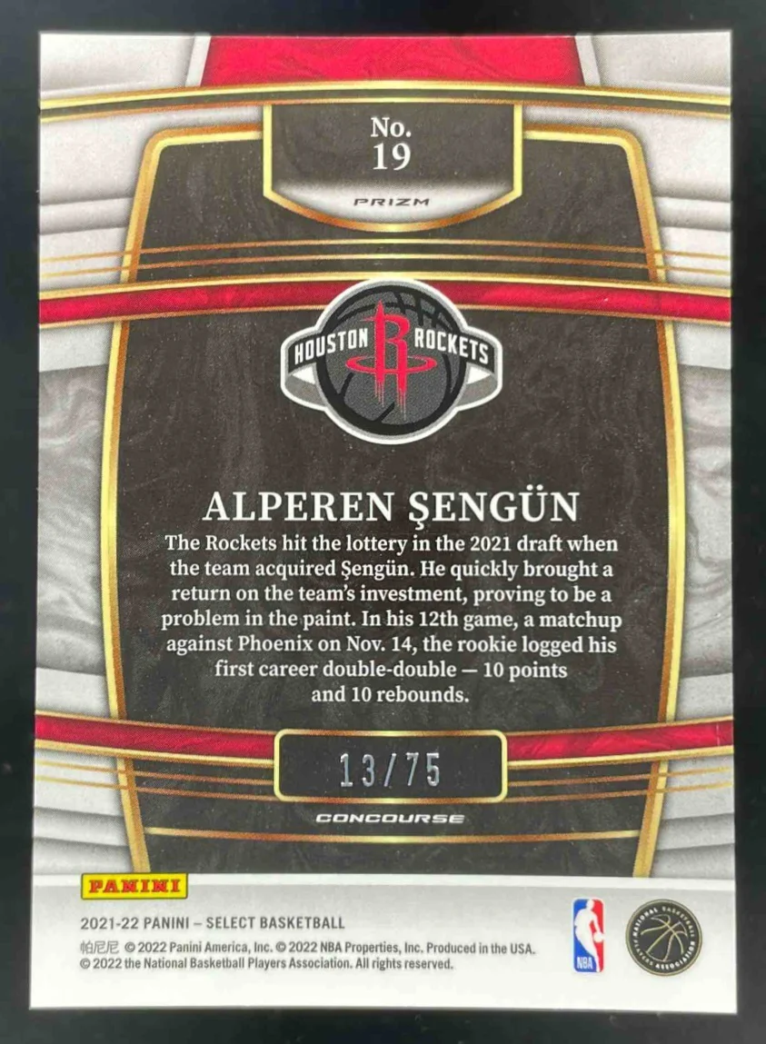 2021-22 Panini Select Neon Green Prizms #19 Alperen Sengun RC Concourse /75 - Image 2