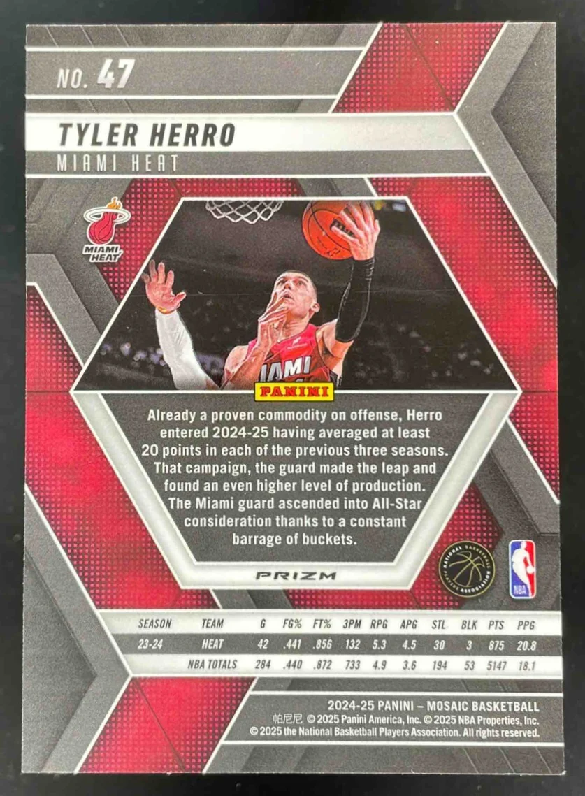 2024-25 Panini Mosaic White Sparkle Mosaic SP #47 Tyler Herro - Image 2