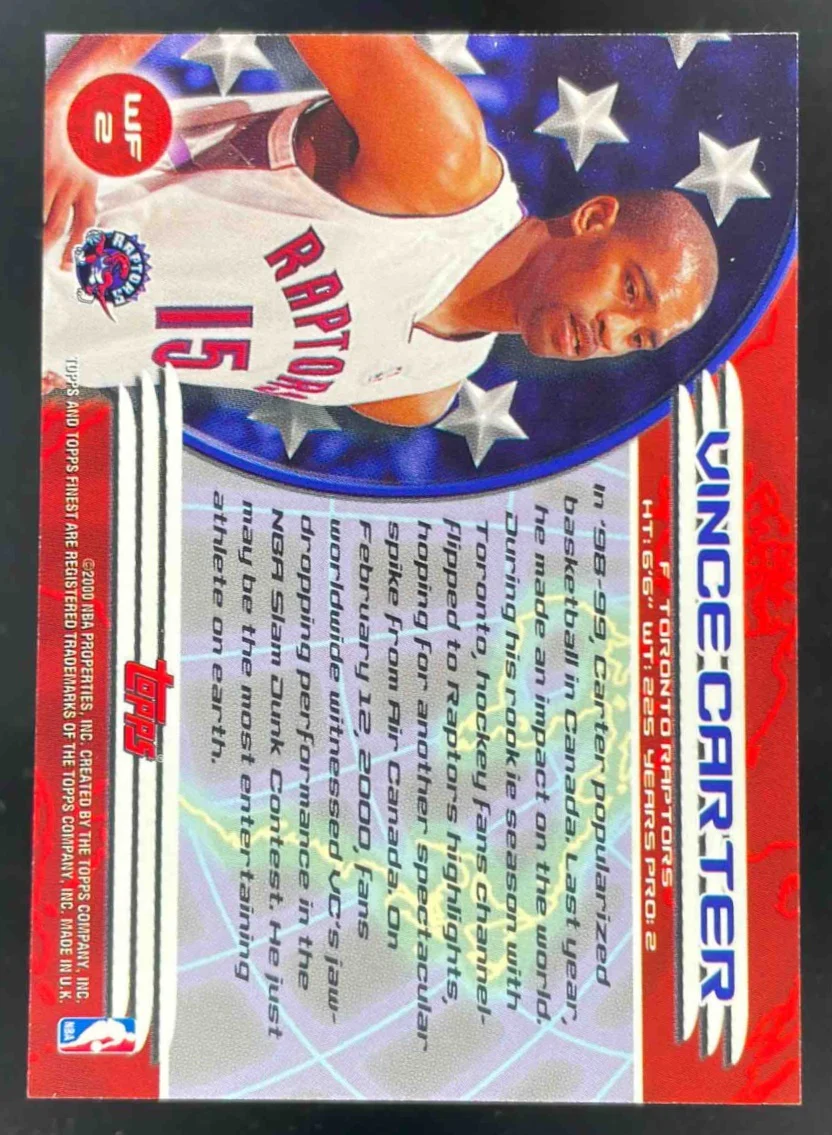2000-01 Topps Finest World's Finest #WF2 Vince Carter - Image 2