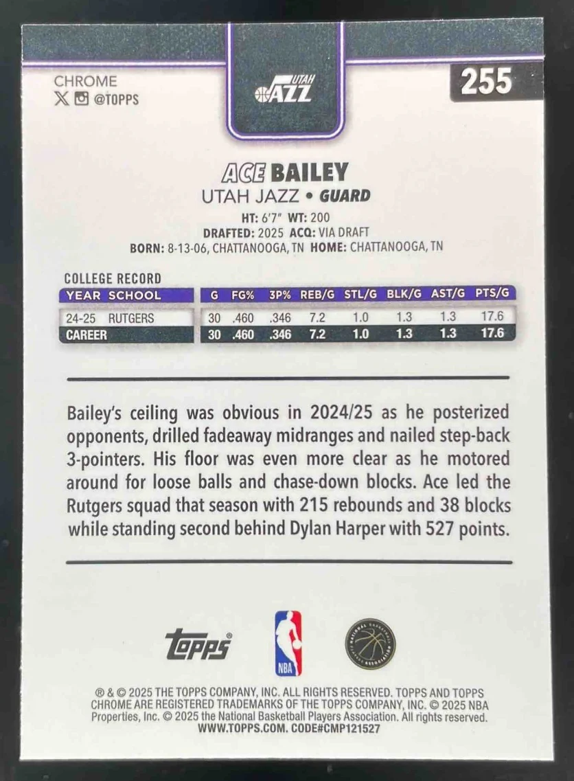 2025-26 Topps Chrome Wave Refractor #255 Ace Bailey RC - Image 2