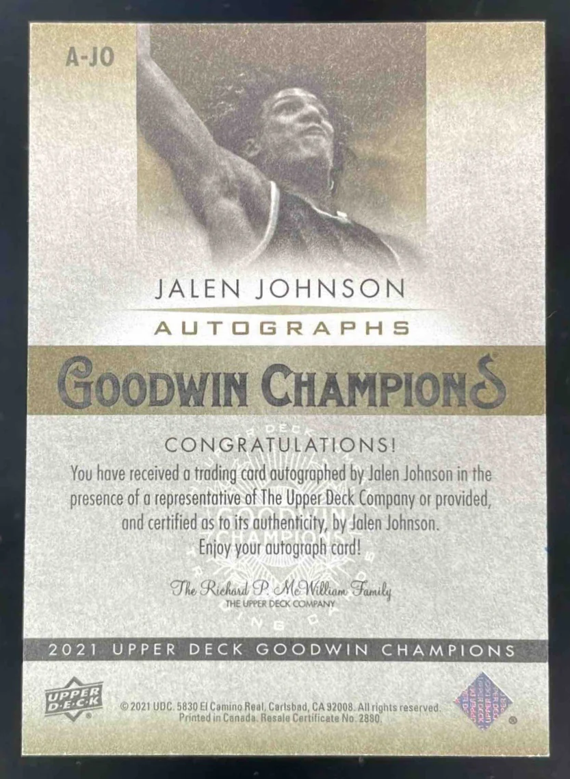 2021 Upper Deck Goodwin Champions Autographs #A-JO Jalen Johnson Autograph Auto - Image 2