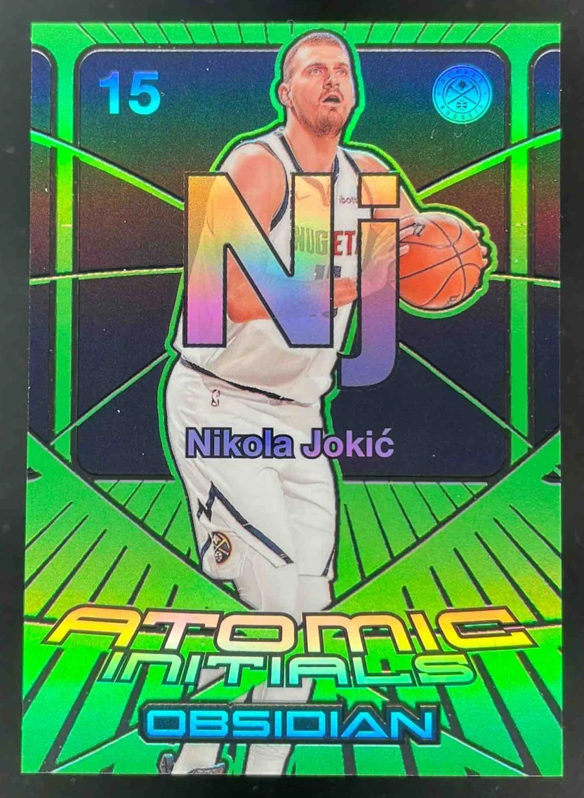 2024-25 Obsidian Atomic Initials Electric Etch Green Flood #9 Nikola Jokic /25