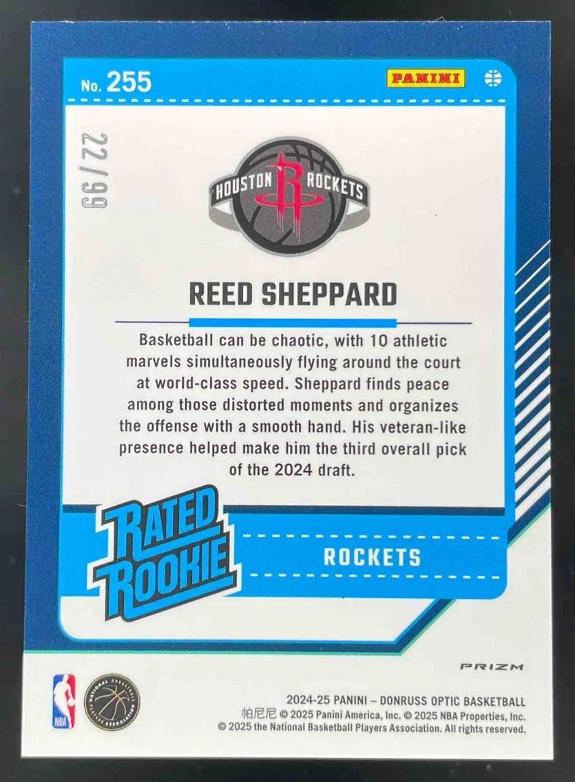 2024-25 Donruss Optic Red & Gold International Prizm #255 Reed Sheppard RC /99 - Image 2