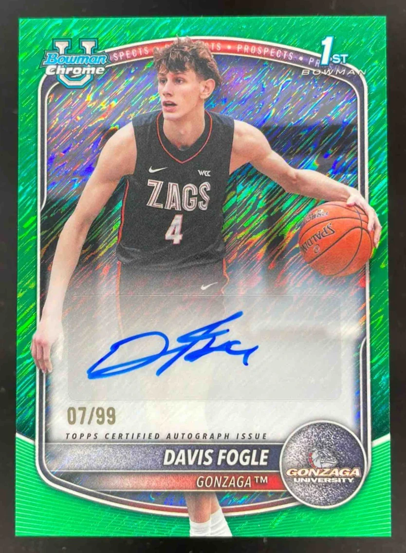2025-26 Bowman Chrome Green Shimmer #CPA-DF Davis Fogle RC Auto /99