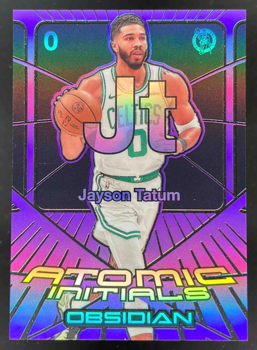2024-25 Obsidian Atomic Initials Electric Etch Purple Flood #8 Jayson Tatum /75