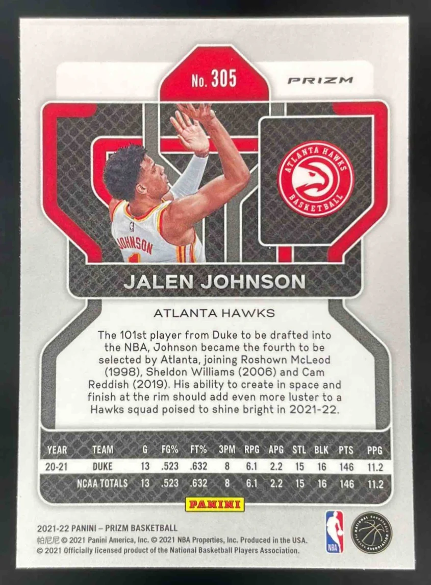 2021-22 Panini Prizm Silver Prizm #305 Jalen Johnson RC - Image 2