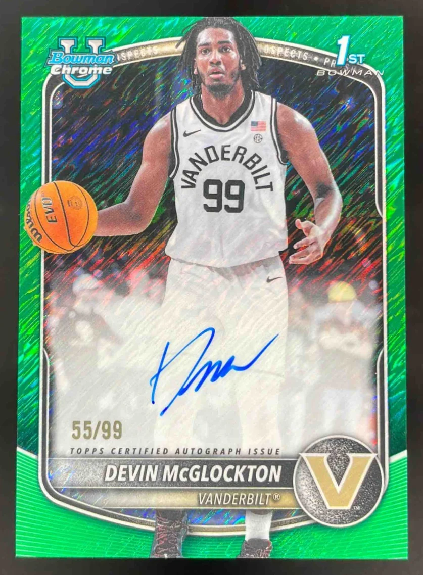 2025-26 Bowman Chrome Green Shimmer #CPA-DM Devin McGlockton RC Auto /99