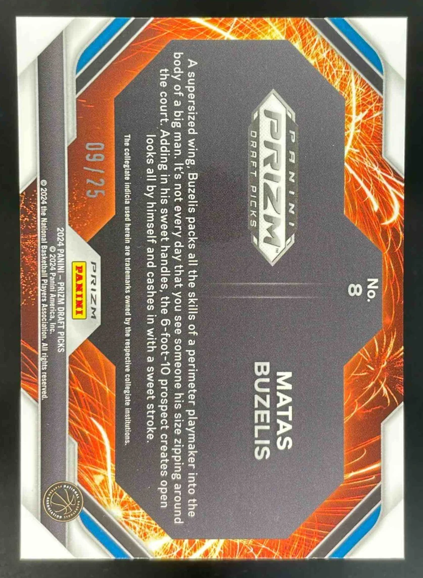 2024 Prizm Draft Picks Collegiate Fireworks Mojo Prizm #8 Matas Buzelis /25 - Image 2