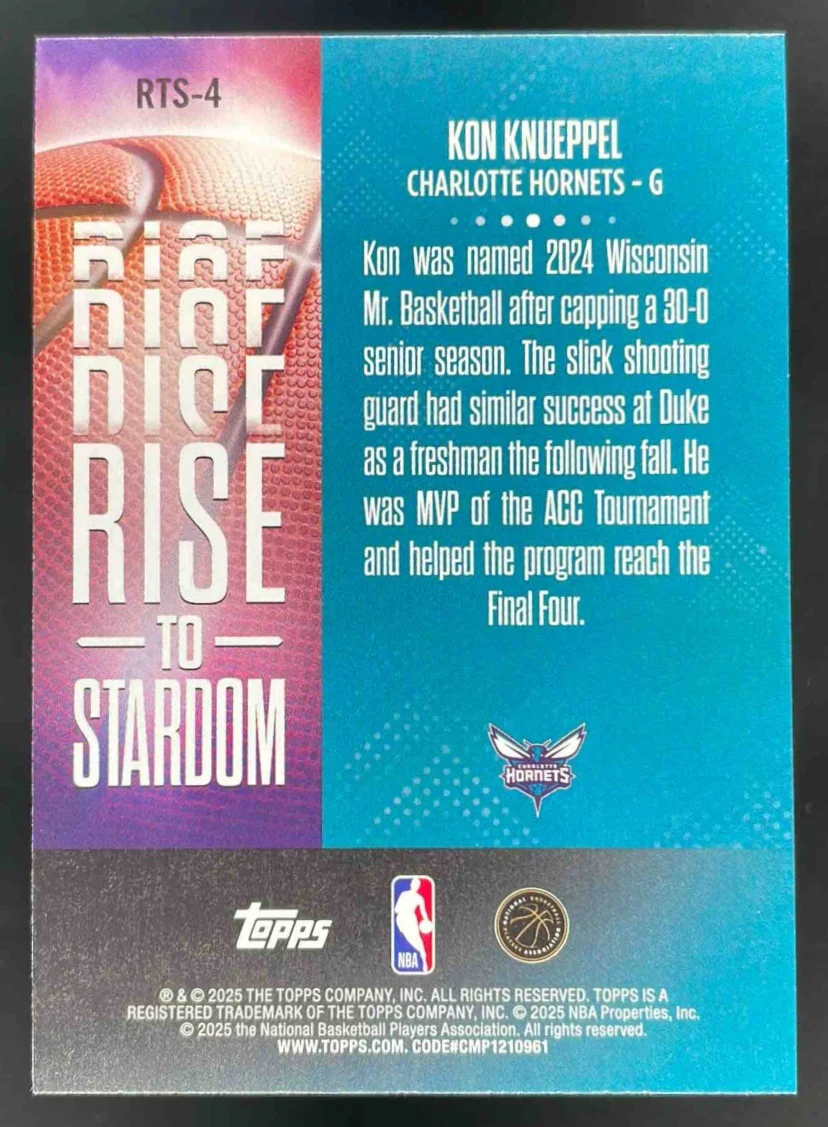 2025-26 Topps Rise to Stardom Green Rainbow #RTS-4 Kon Knueppel RC /99 - Image 2