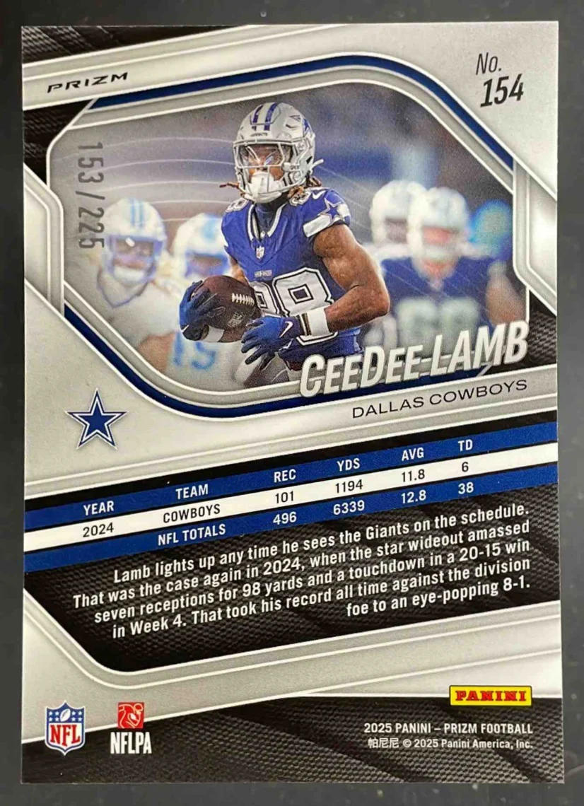 2025 Panini Prizm Purple Ice Prizm #154 CeeDee Lamb /225 - Image 2
