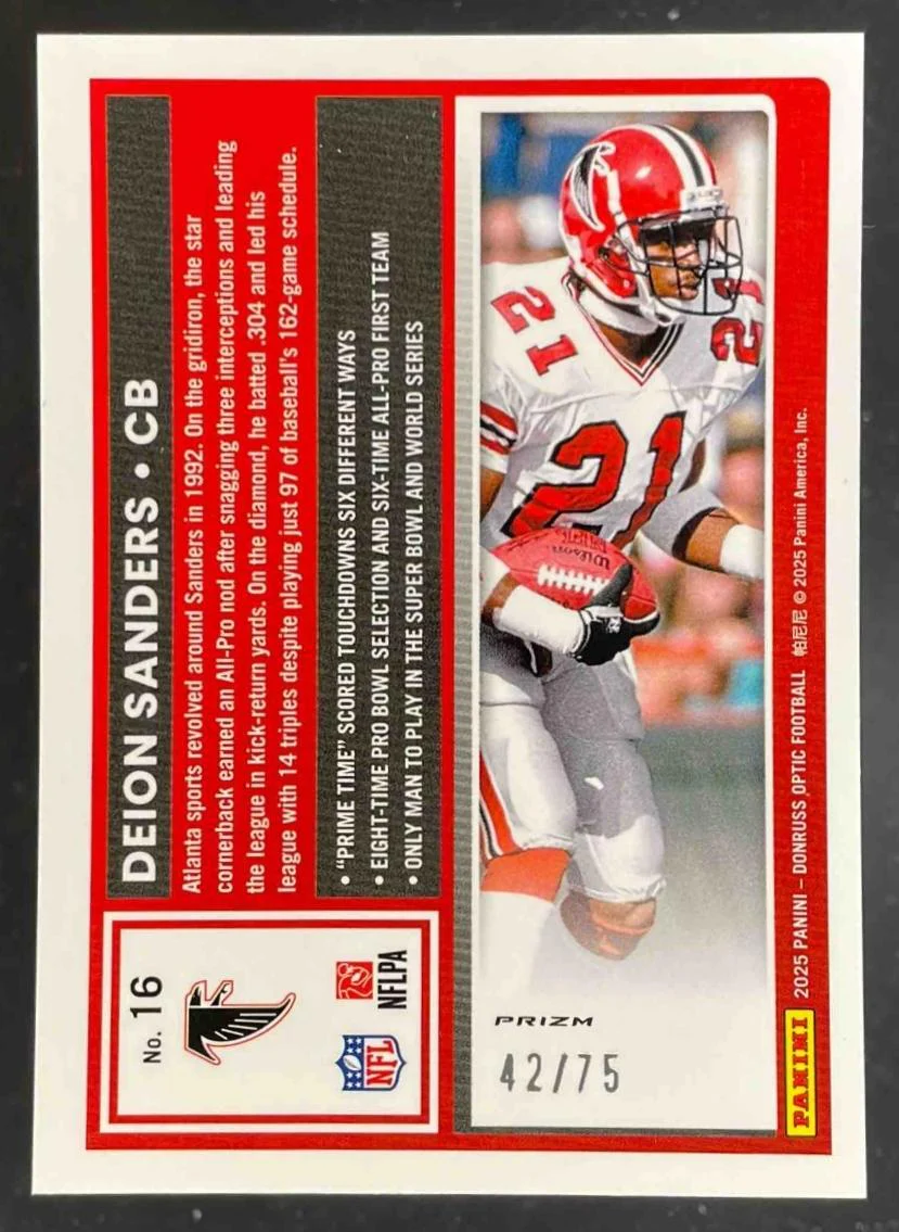2025 Panini Donruss Optic Electricity Prizm #16 Deion Sanders /75 - Image 2