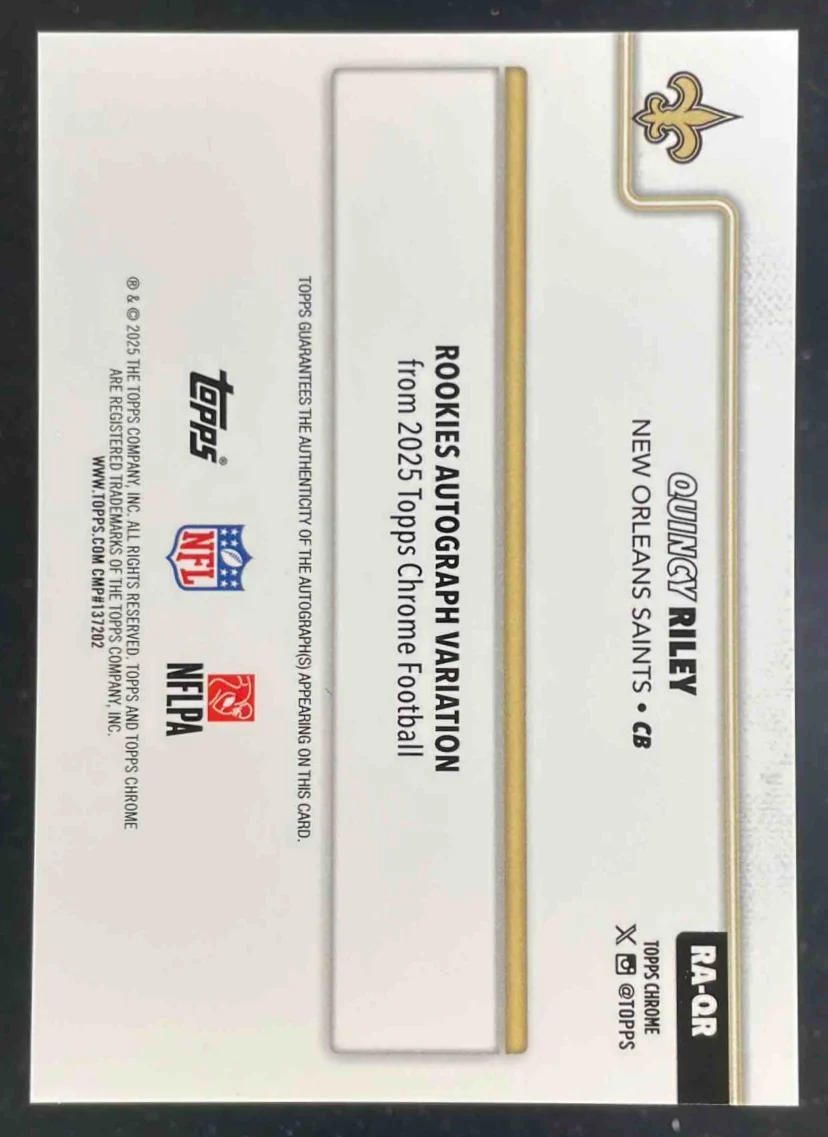 2025 Topps Chrome Gold #RA-QR Quincy Riley RC Auto /50 - Image 2
