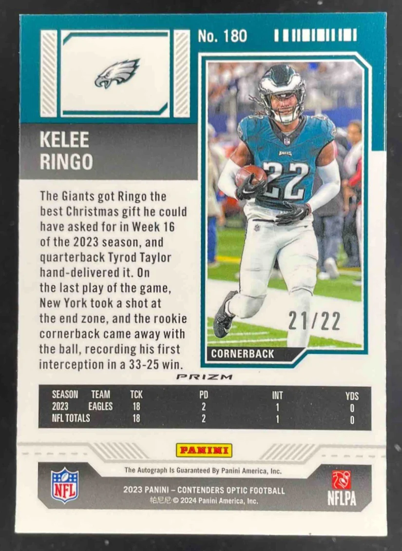 2023 Contenders Optic Cracked Ice #180 Kelee Ringo RC Ticket Auto /22 - Image 2