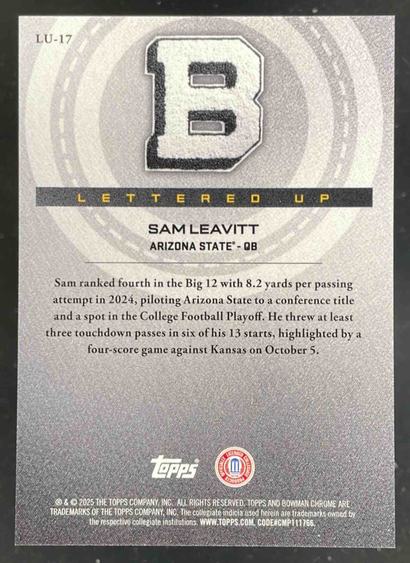 2025 Bowman Chrome University Lettered Up! Orange #LU-17 Sam Leavitt /25 - Image 2