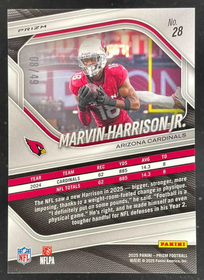 2025 Panini Prizm Purple Power Prizm #28 Marvin Harrison Jr. /49 - Image 2