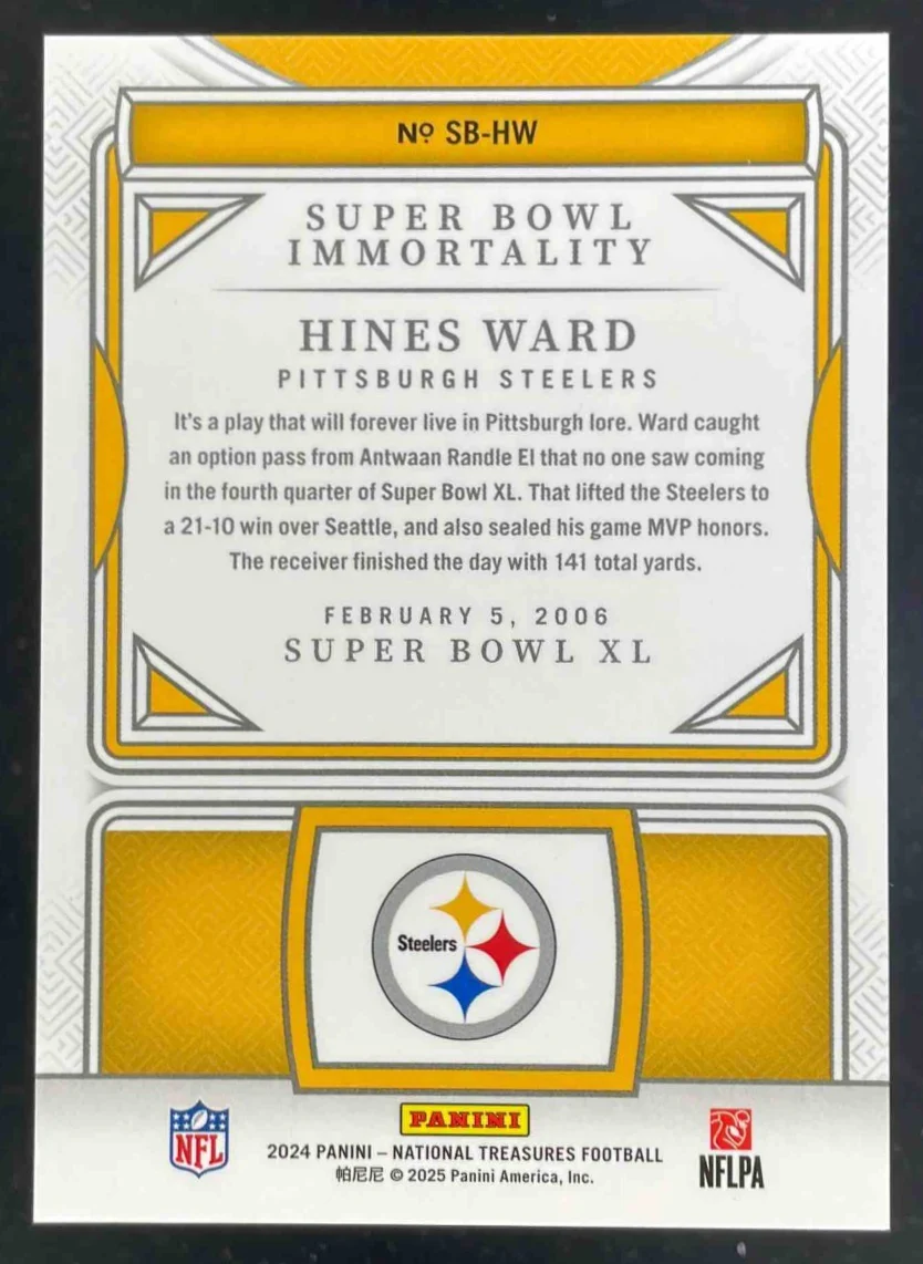 2024 National Treasures Super Bowl Immortality Holo Silver #SBHWD Hines Ward /25 - Image 2