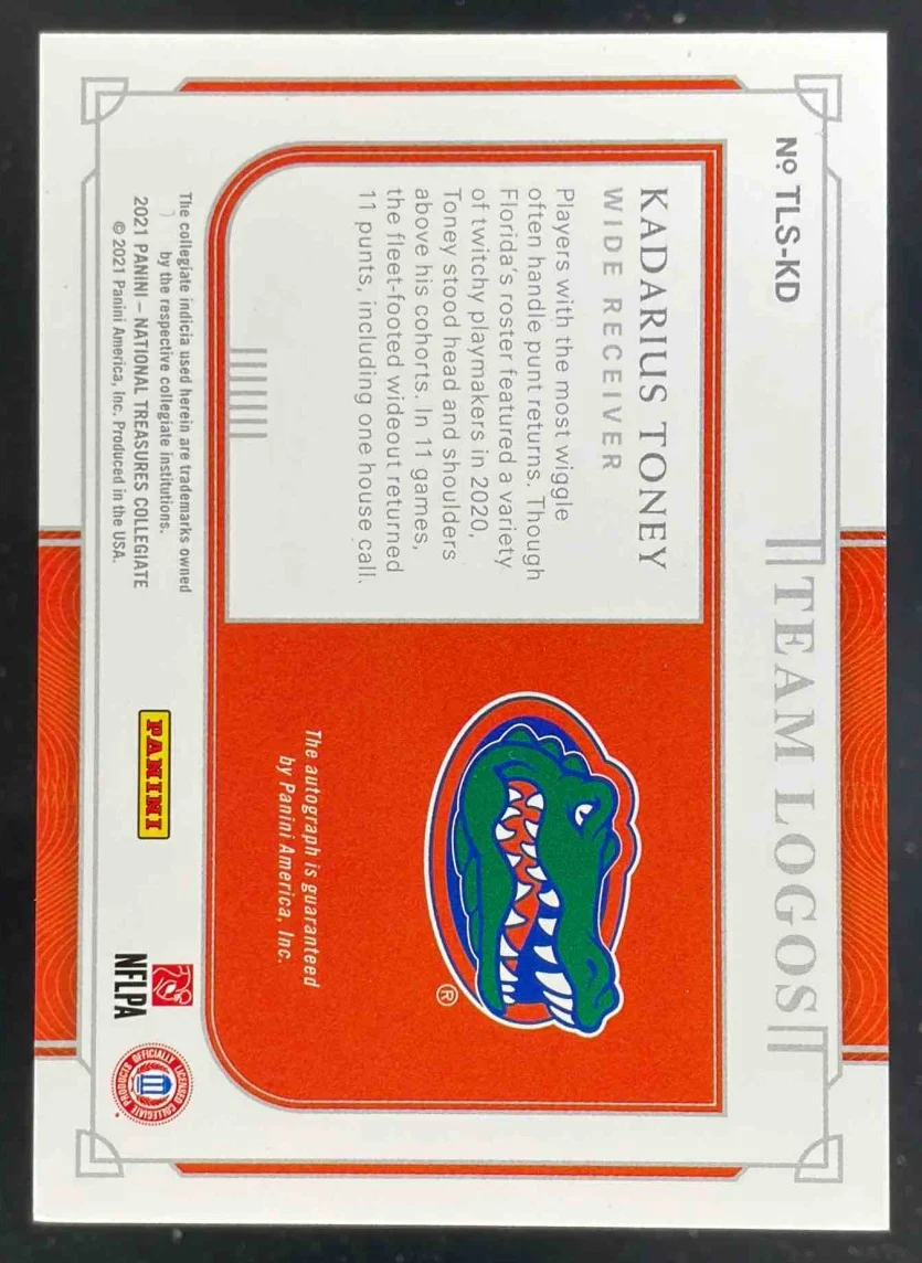 2021 National Treasures Collegiate Team Logo #TLS-KD Kadarius Toney RC Auto /25 - Image 2
