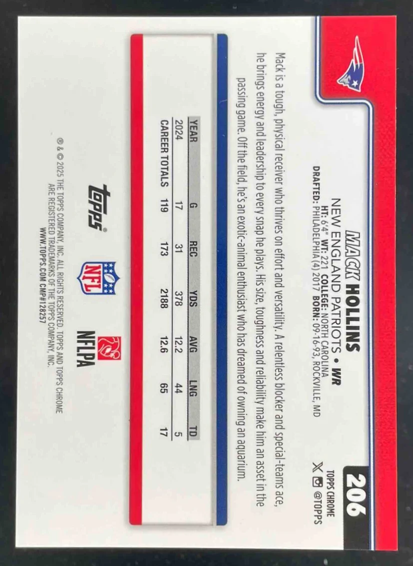 2025 Topps Chrome Gold Lava Refractor #206 Mack Hollins /50 - Image 2