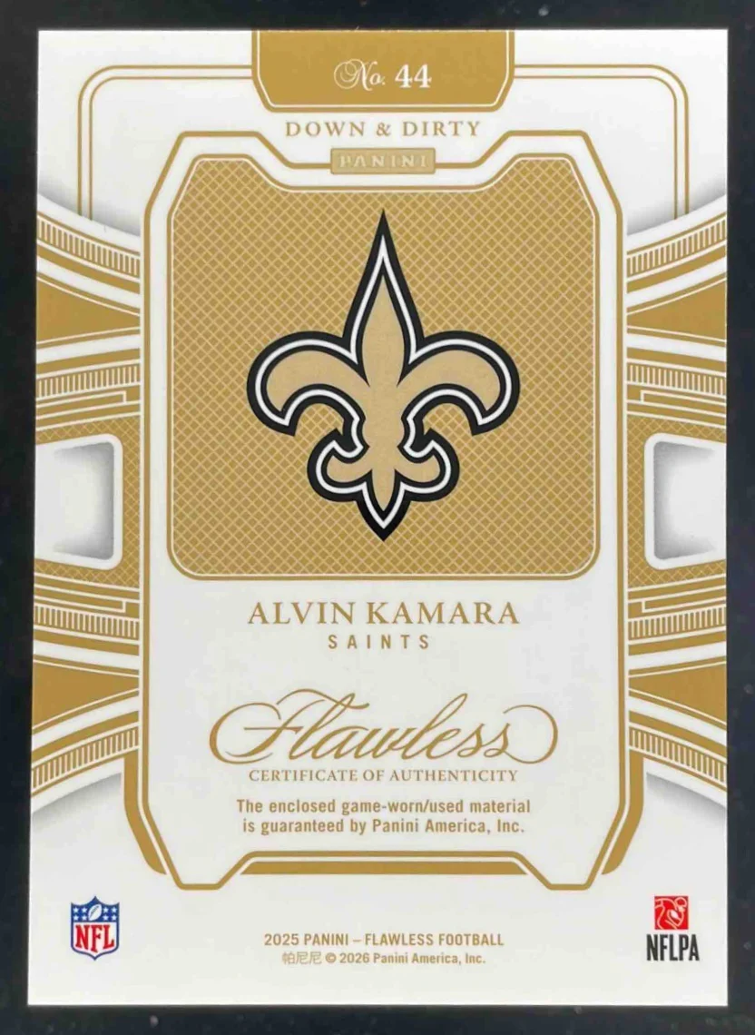 2025 Panini Flawless Down and Dirty #44 Alvin Kamara /25 - Image 2