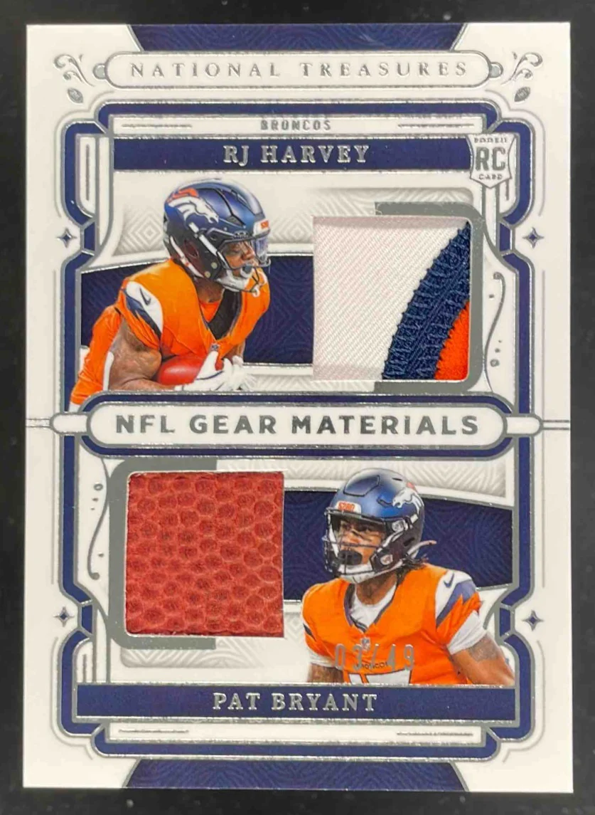2025 National Treasures NFL Gear Combo Materials RJ Harvey Pat Bryant RC /49