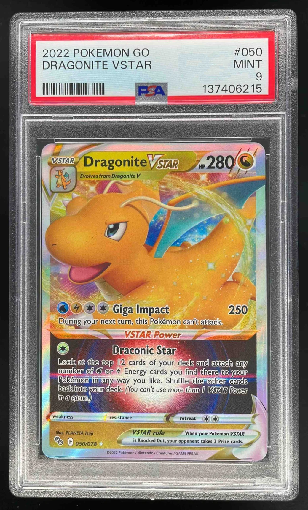 2022 Pokemon Sword & Shield Pokemon GO #050/078 Dragonite VST PSA 9