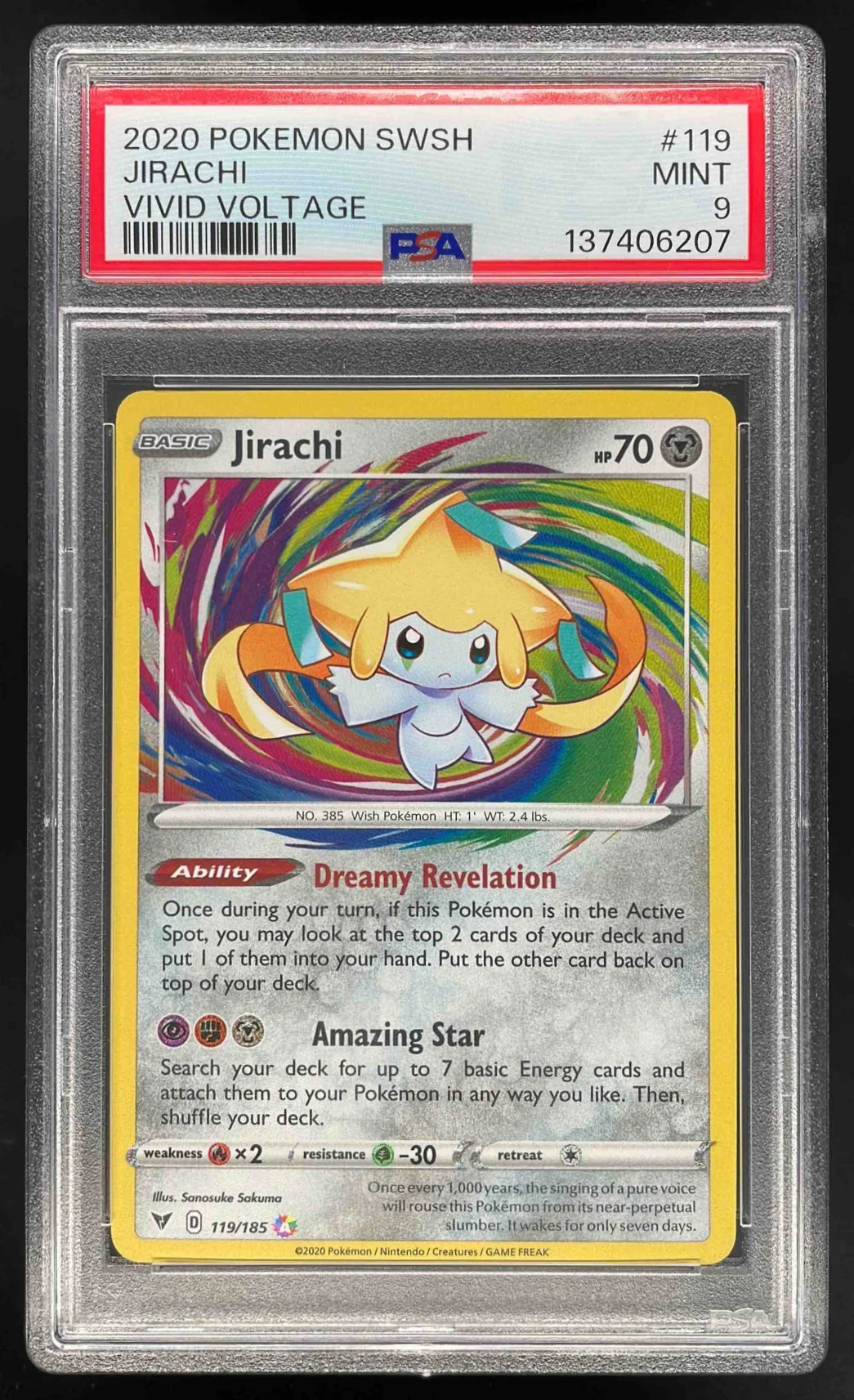 2020 Pokemon Sword & Shield Vivid Voltage #119/185 Jirachi PSA 9