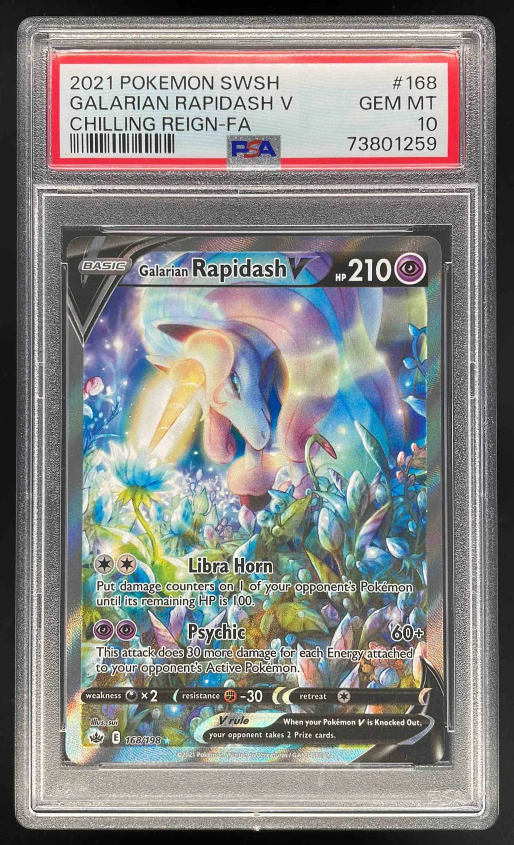 2021 Pokemon Sword & Shield Chilling Reign #168/198 Galarian Rapidash V PSA 10
