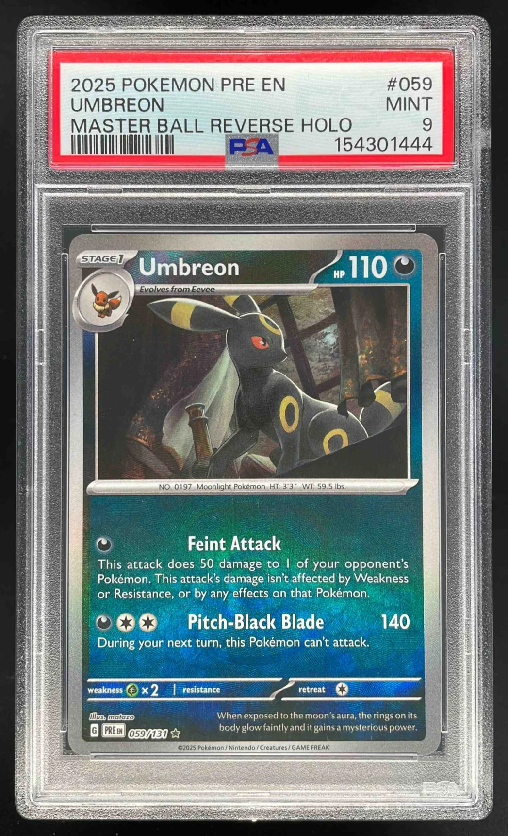 2025 Pokemon PRE EN #059 Umbreon Master Ball Reverse Holo PSA 9