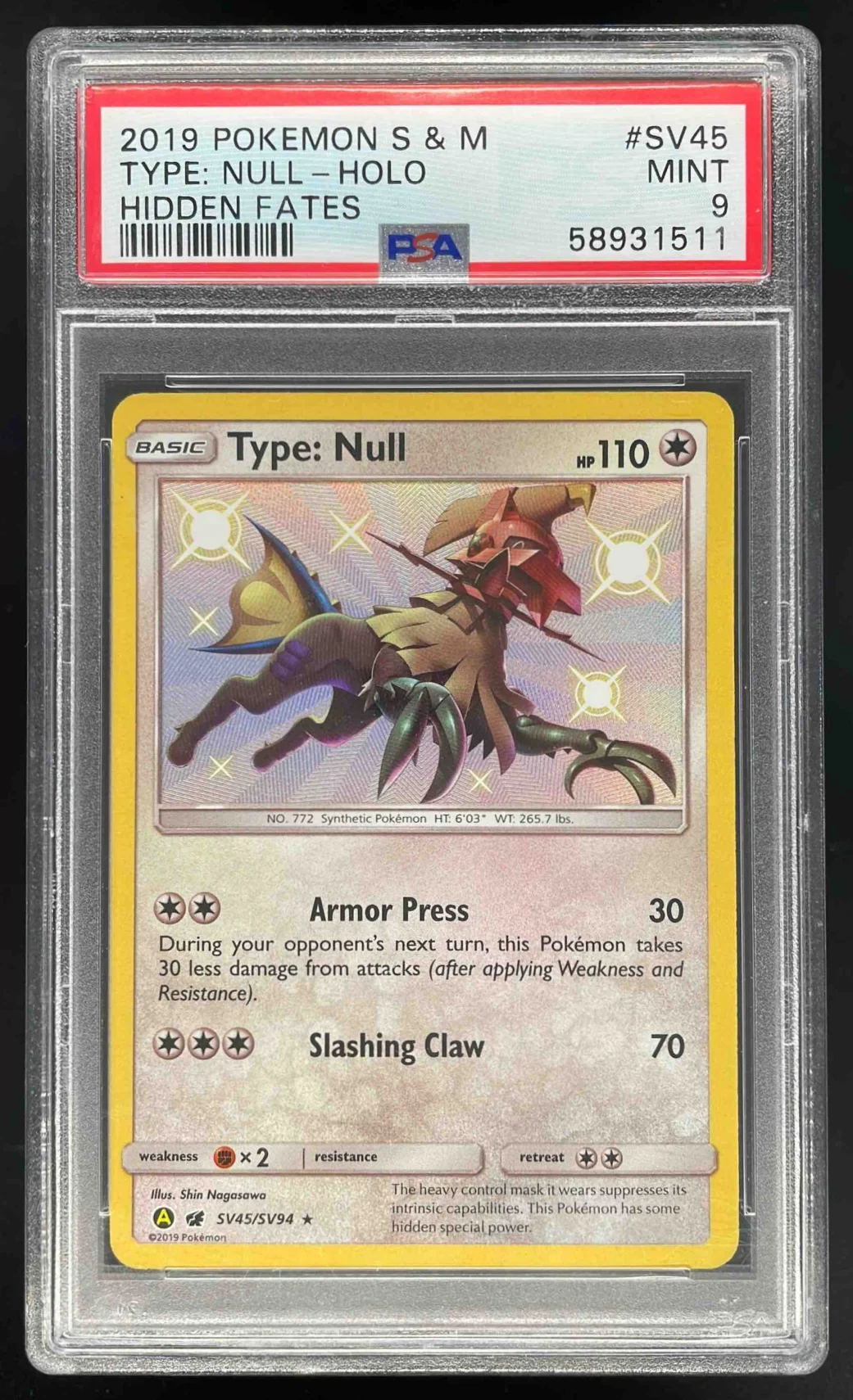 2019 Pokemon SM Hidden Fates #SV45/SV94 Type: Null PSA 9