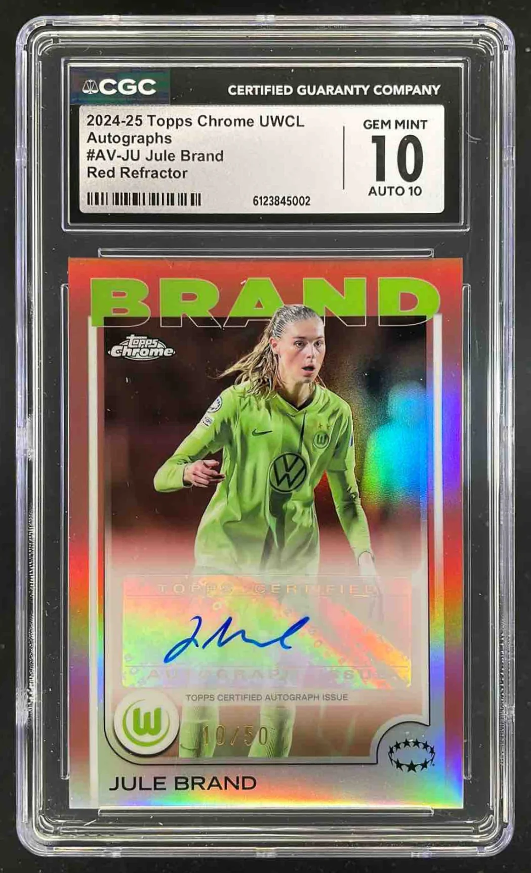 2024-25 Topps UEFA Women Chrome Red #AV-JU Jule Brand Auto /50 CGC 10