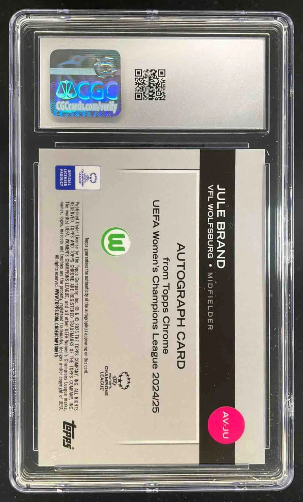 2024-25 Topps UEFA Women Chrome Red #AV-JU Jule Brand Auto /50 CGC 10 - Image 2