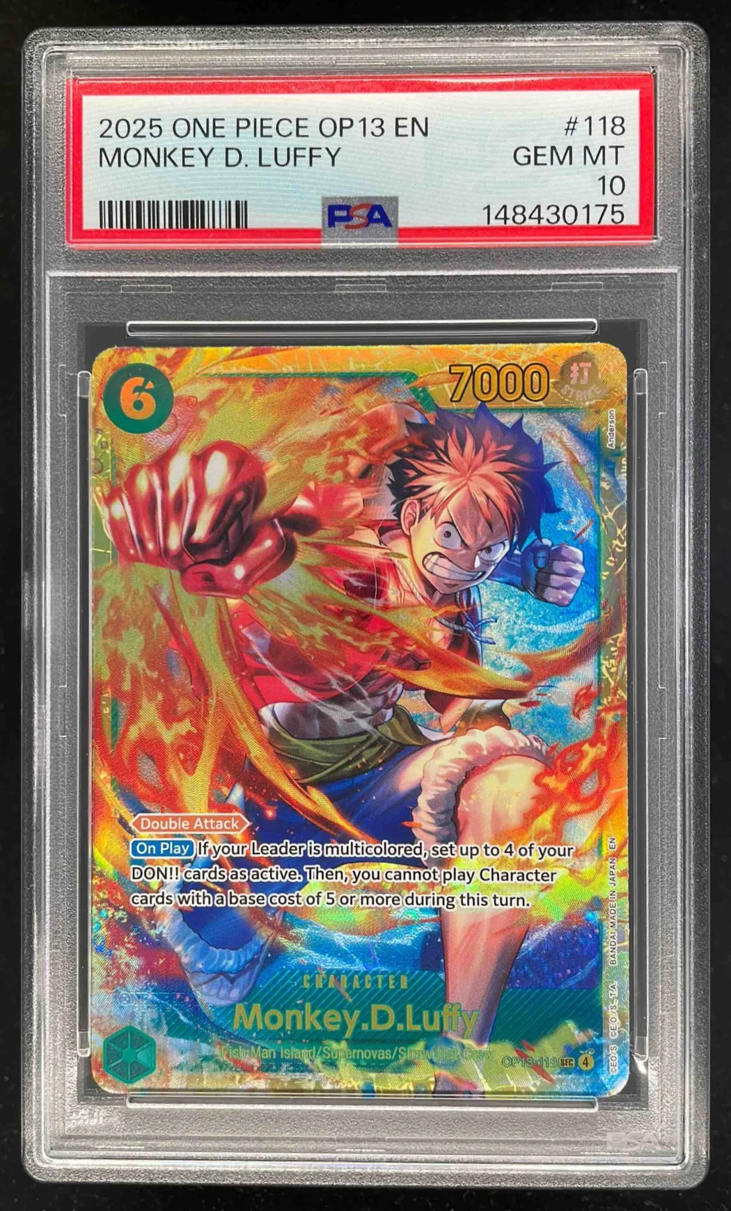 2025 One Piece OP13 EN #118 Monkey D Luffy PSA 10