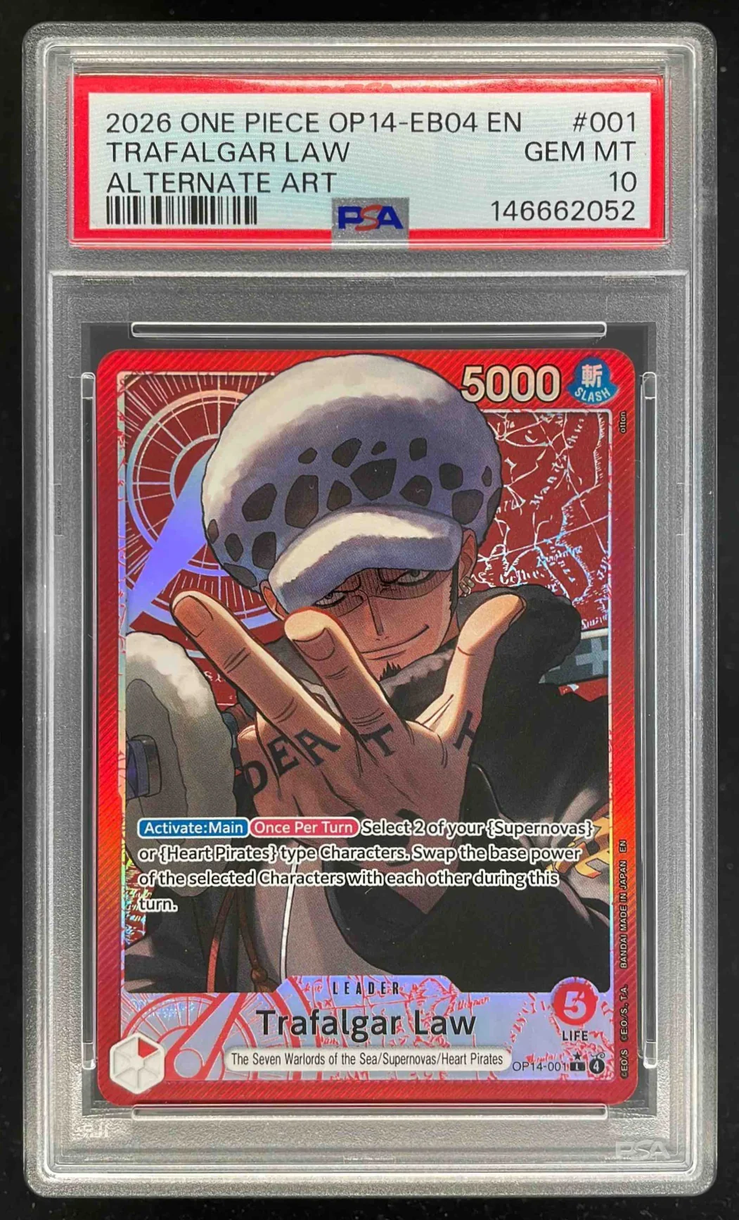 2026 One Piece OP14 EB04 EN #001 Trafalgar Law Alternate Art PSA 10