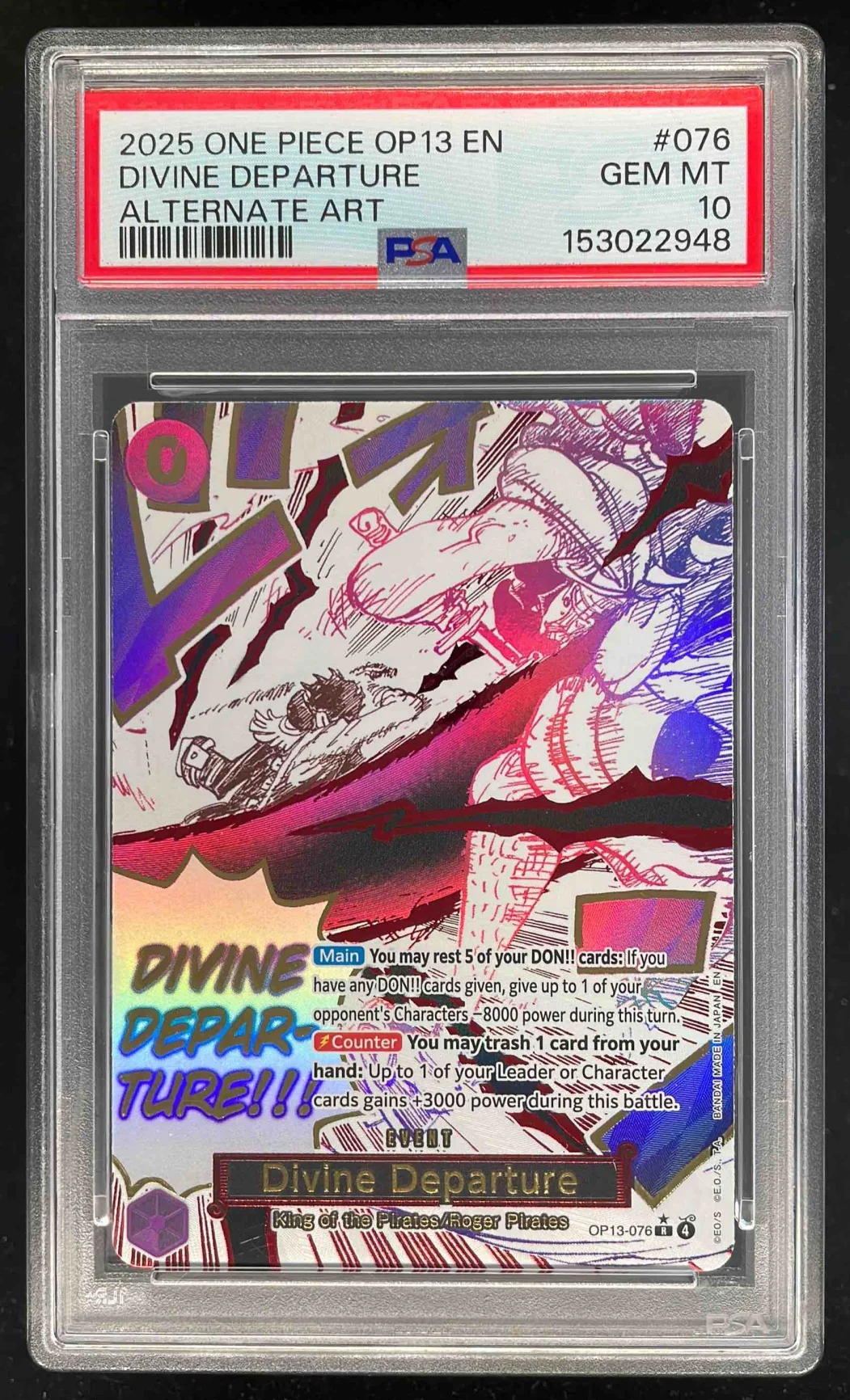 2025 One Piece OP13 EN #076 Divine Departure Alternate Art PSA 10