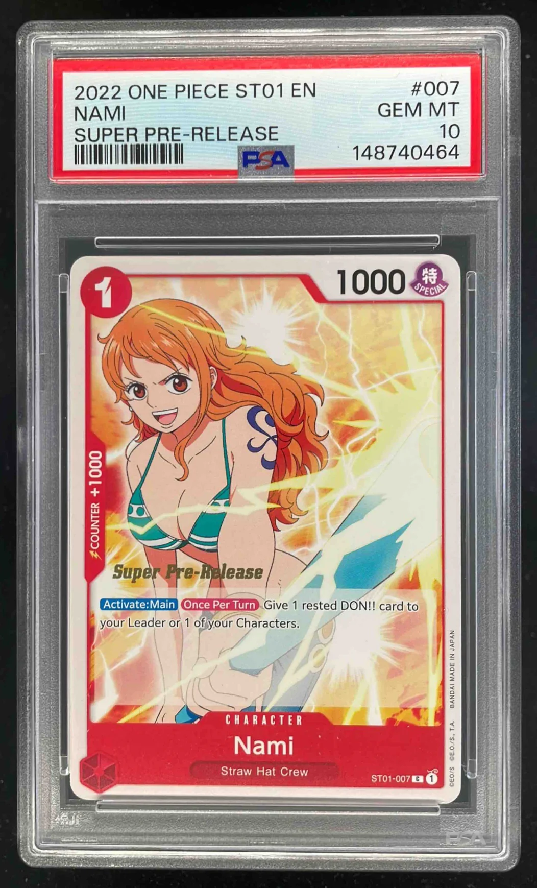 2022 One Piece ST01 EN #007 Nami Super Pre-Release PSA 10